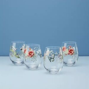 LenoxButterfly Meadow Stemless Wine Glasses, Set of 4